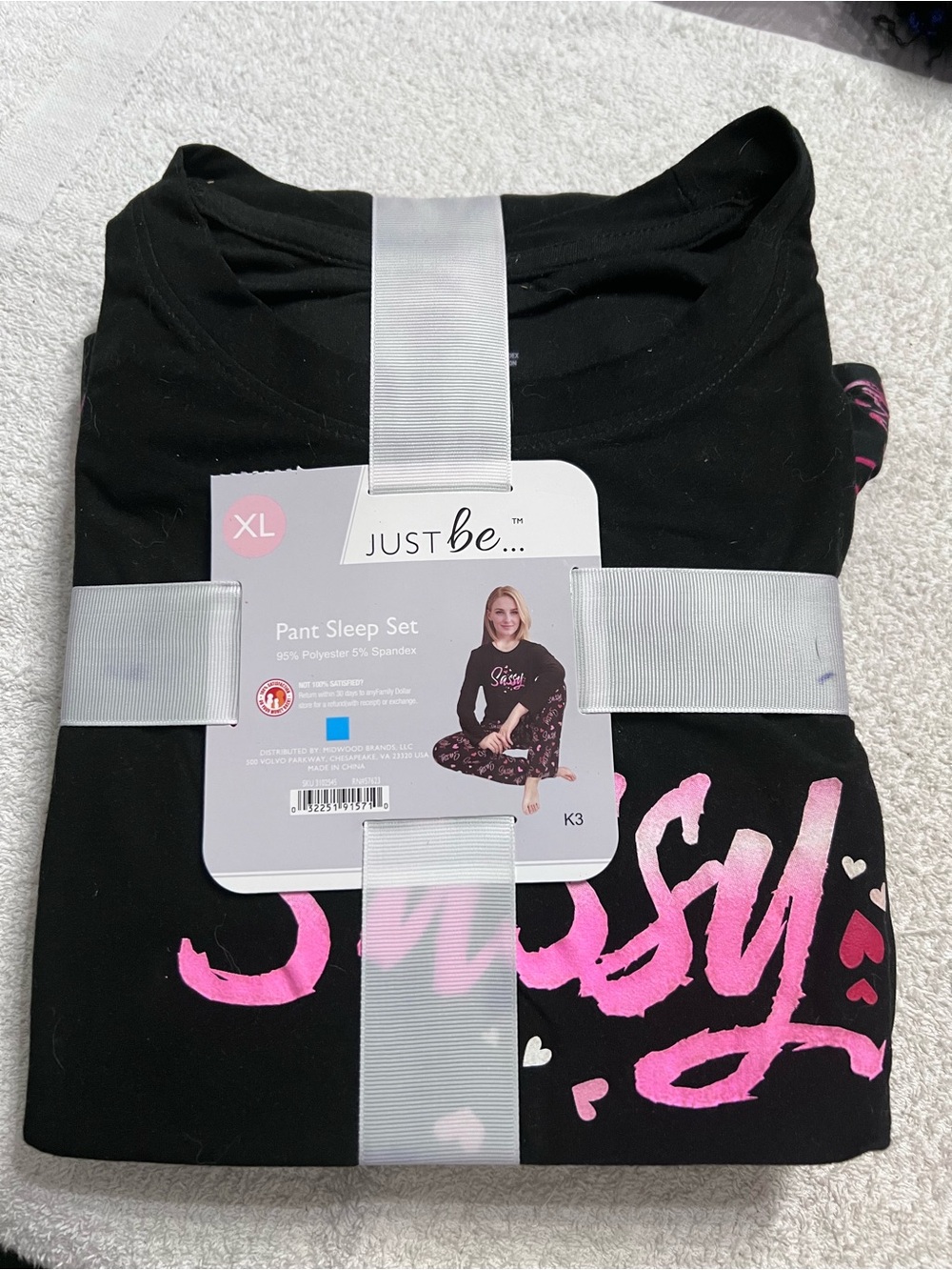 Just Be Women’s XL Pajama Set NWT Black Pink Sassy Hearts Soft Sleepwear